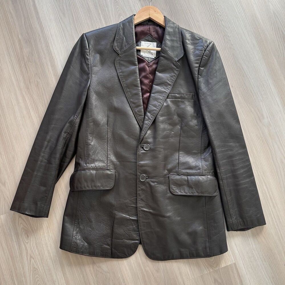 Vintage JOHN WEITZ Brown Genuine Leather Blazer Jacket 2 Button Men’s Size 40R